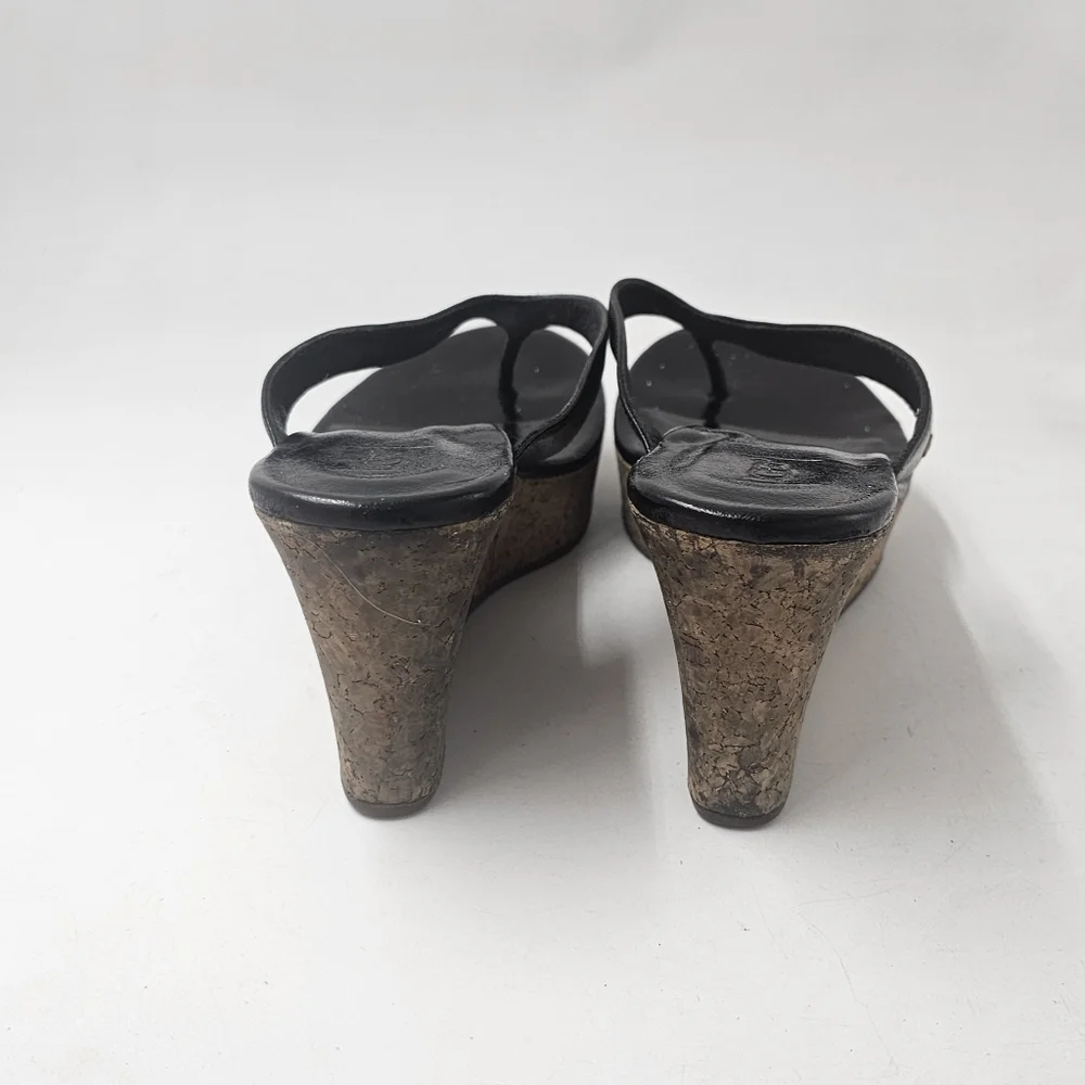 UGG Australia Natassia Black Leather Cork Wedge Sandals Women Sz 10